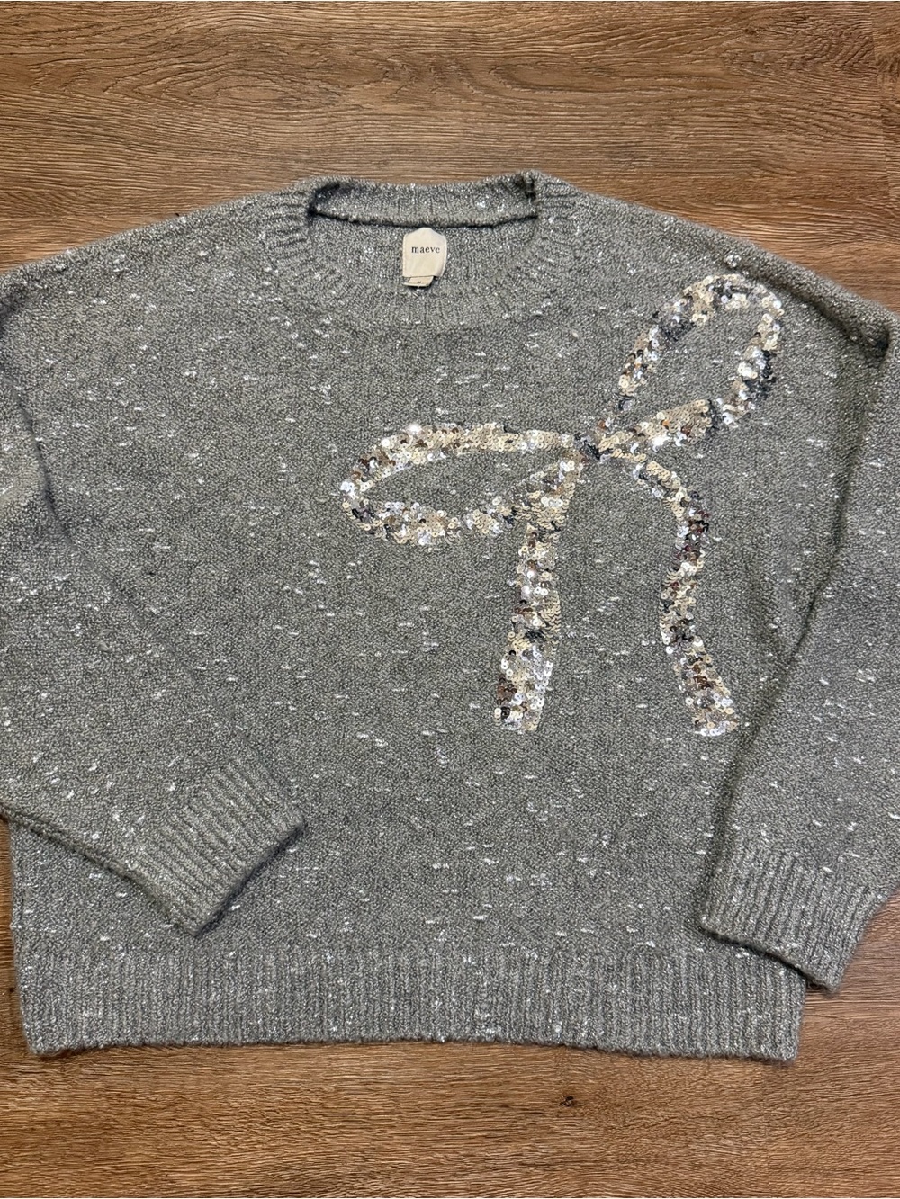 Maeve Anthropologie Sequin Bow Crew-Neck Sweater Medium - Picture 2 of 12